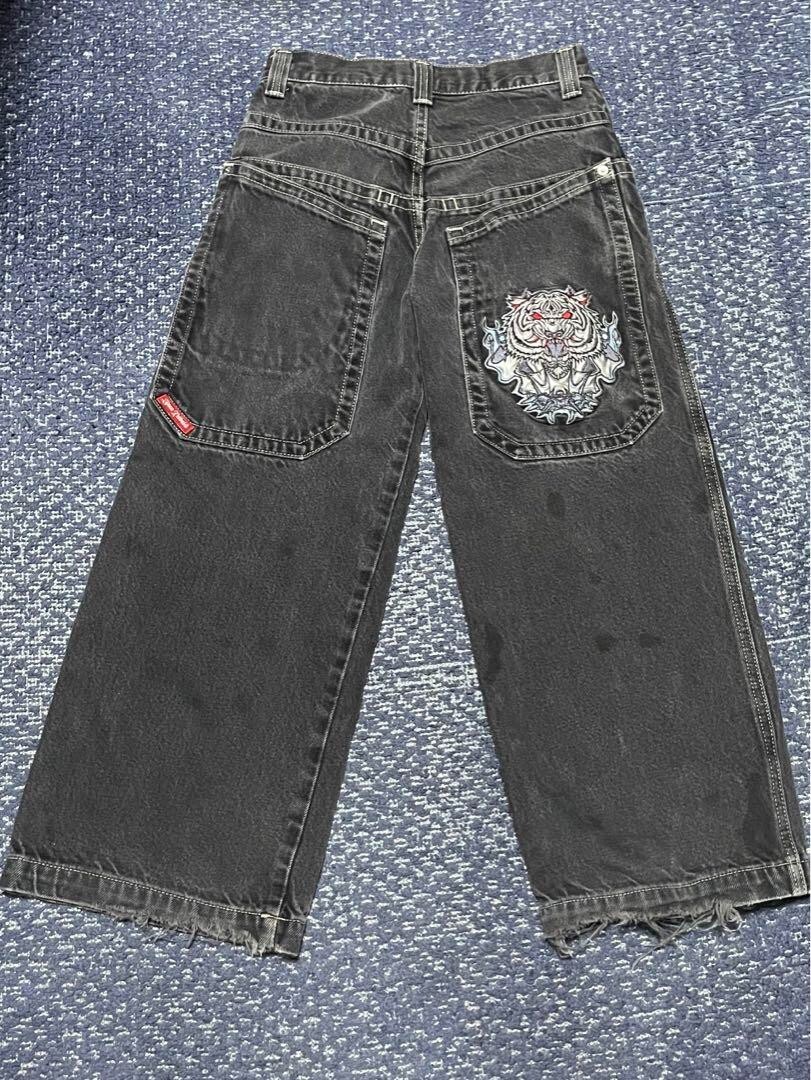 JNCO Jeans White Tiger Wide Pants Black Denim Y2K Grunge