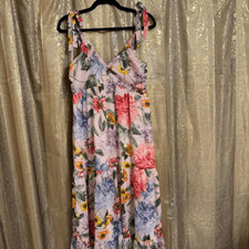 Express Pink Floral Spring Chiffon Tie Strap Tiered Dress Small NWT