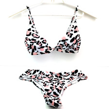 Rovlet Womens Size L Large White Pink Black Leopard Padded Bikini Set Swimsuit
