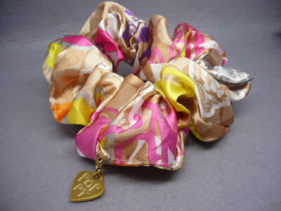 AUTH Coach Poppy Hair Accessory Scrunchie with Golden Charm 