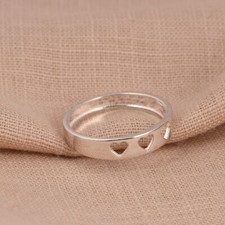 Three Heart Band Rings 14k white Gold promise Ring Wedding Band Gift For Her