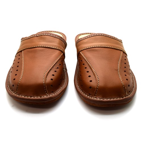 Mens Leather Slippers Shoes Comfort 