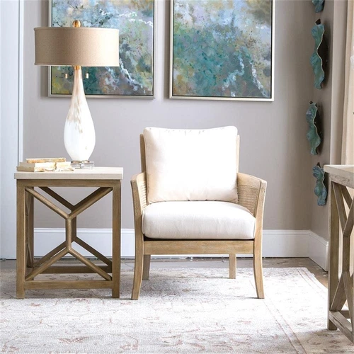 Uttermost Catali 22" Square Wood and Stone Top End Table in Ivory and Oatmeal - Picture 8 of 10