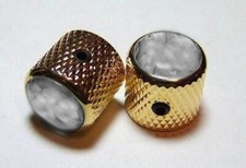 GUITAR KNOBS - SMOKE PEARL Dome Top Knurled Barrel Solid Metal - Set 2 - GOLD