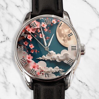 Cherry Blossom Floral Design Wristwatch Men Women Japan 