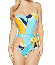 Jantzen L130356 Women's Blue Tie-Waist Printed One-Piece Swimsuit Size 14