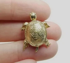 Vintage Little Gold Tone Turtle Slide Pendant, Add Chain, Retro Estate