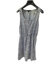 Forever 21 black white geometric maze stripe dress M elastic waist light flowy