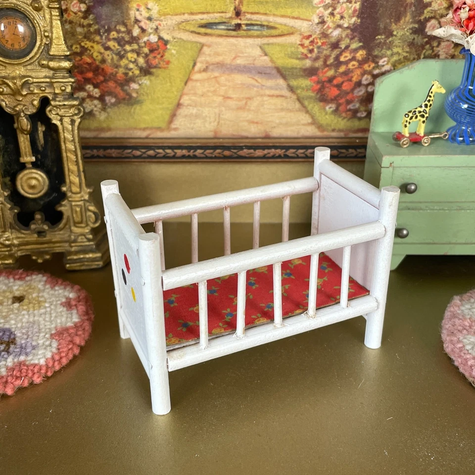Vtg Shackman Dollhouse BABY CRIB Wood Nursery Furniture Mid Century Look 70s 80s - Image 4 of 4