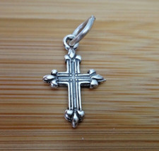Sterling Silver Tiny 17x10mm Fancy Decorated Cross Charm 