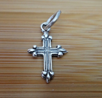 Sterling Silver Tiny 17x10mm Fancy Decorated Cross Charm!