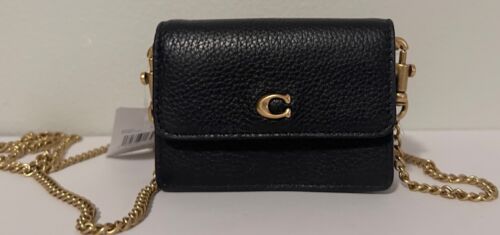 COACH C6718 Custodia per carte mezzo flap in pelle ciottolata nera, borsa a tracolla - Foto 8 di 15