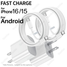 PD 20W Fast Wall Charger USB C Type C Cord For iPad Pro iPhone 15 16 Pro Samsung