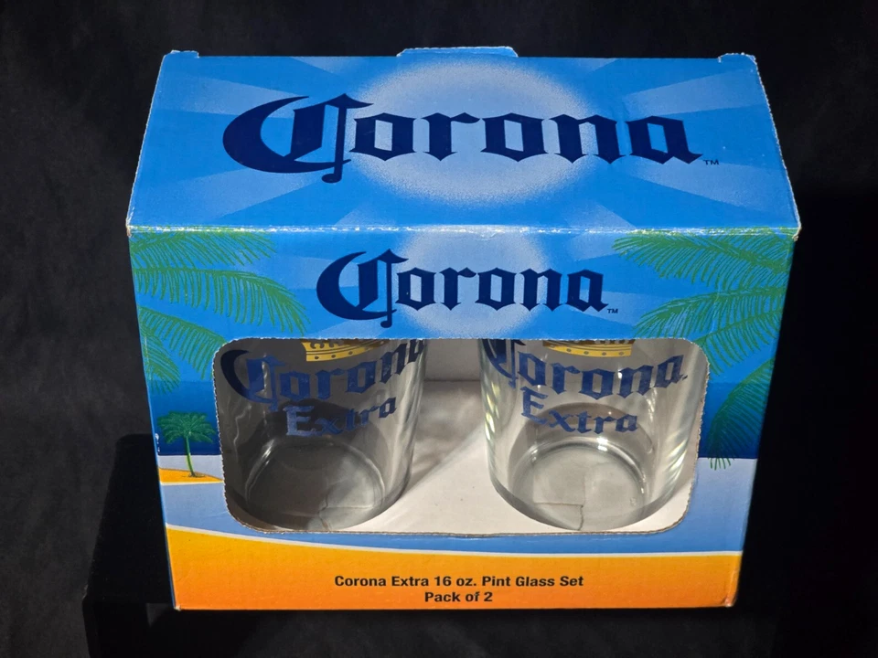 CORONA EXTRA 16 унций пинта пива стекла - новый в оригинальной коробке - пара из 2 США - Изображение 2 из 4