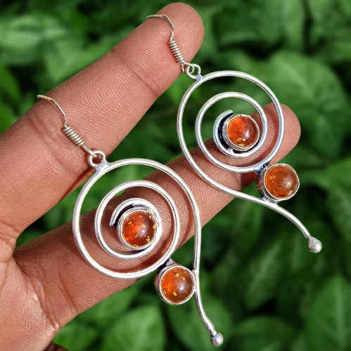 Glorious Baltic Amber Gemstone Spin Illusion Earring 925 Silver Plated Jewelry - Image 4 of 4