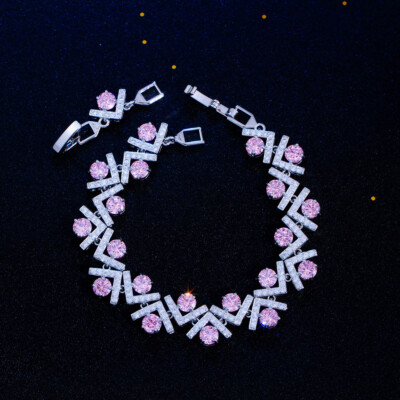 Lady Luxury Silver Plated Pink Cubic Zirconia Tennis Bracelet Wedding Party Gift