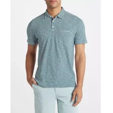 The Normal Brand Men's Size Medium Teal Striped Vintage Slub Pocket Polo Shirt