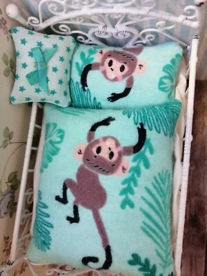 3-teilg.Affen-MiniWende-Bettwäsche für Kinderbett, Puppenstube-Kinderzimmer 1:12 - Bild 1 von 2