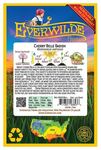 500 Cherry Belle Radish Seeds - Everwilde Farms Mylar Seed Packet - Picture 2 of 3