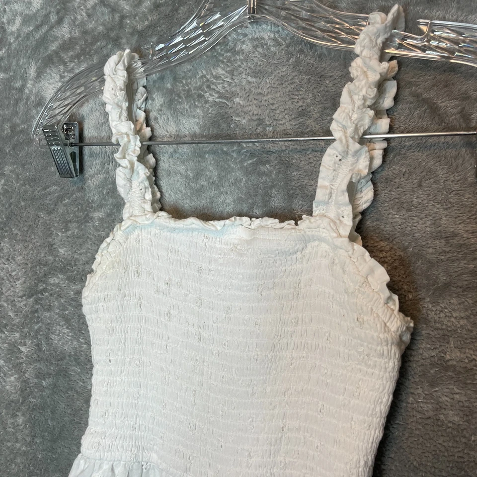 Jessica Simpson Women Cottage Peasant Boho Smocked Eyelet Jumpsuit XS White - Image 3 of 4