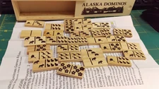 Alaska Domino Set in Wood Box with Instructions Alaska theme domino numbering
