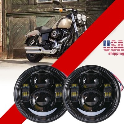 LED Twin Headlight For Harley Fat Bob FXDF 2008-2017 Motorcycle Dual LED Lamp