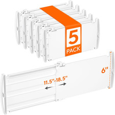 6" Tall 5 Pack Drawer Dividers, 11.5"-18.5" Adjustable Deep Drawer Organizer Clo