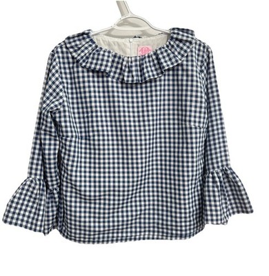 Elizabeth Wilson S Blue Gingham Katherine Bell Sleeve Ruffle Top Preppy Spring