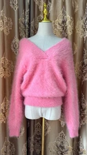 Women's Super Soft Angora Wool Blend Fluffy Fuzzy Knit Pullover