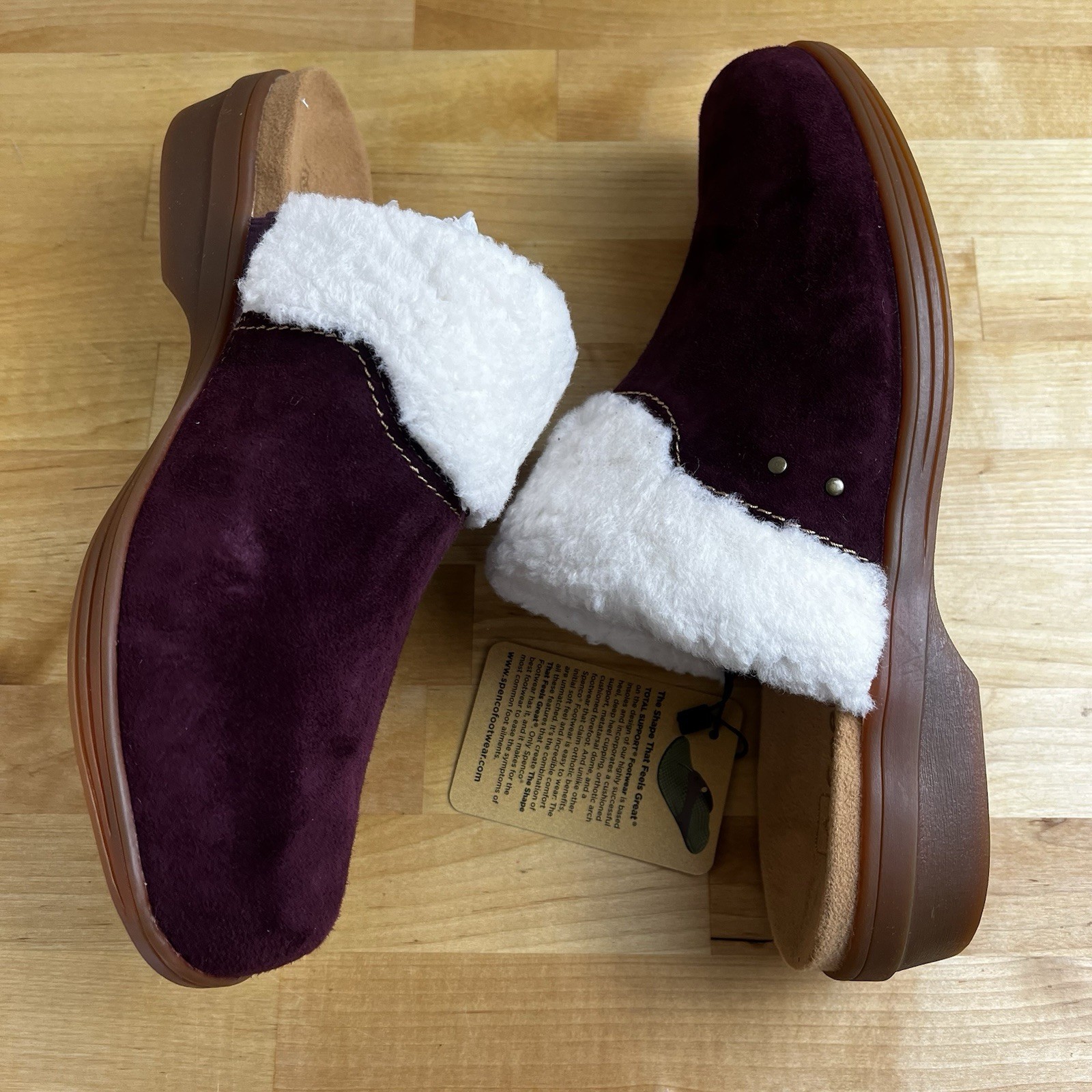 Spenco Clog Northridge Cozy Burgundy Faux Sherpa Trim Slip On Women's Size 10