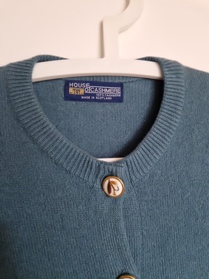 Pullover Jacke 44 L Knöpfen Petrol 100% Cashmere Kaschmir Made in Scottland
