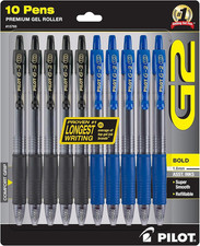 G2 Pens 1.0 Mm - Bold Point, Refillable Retractable Ballpoint Pens, Pack of 10