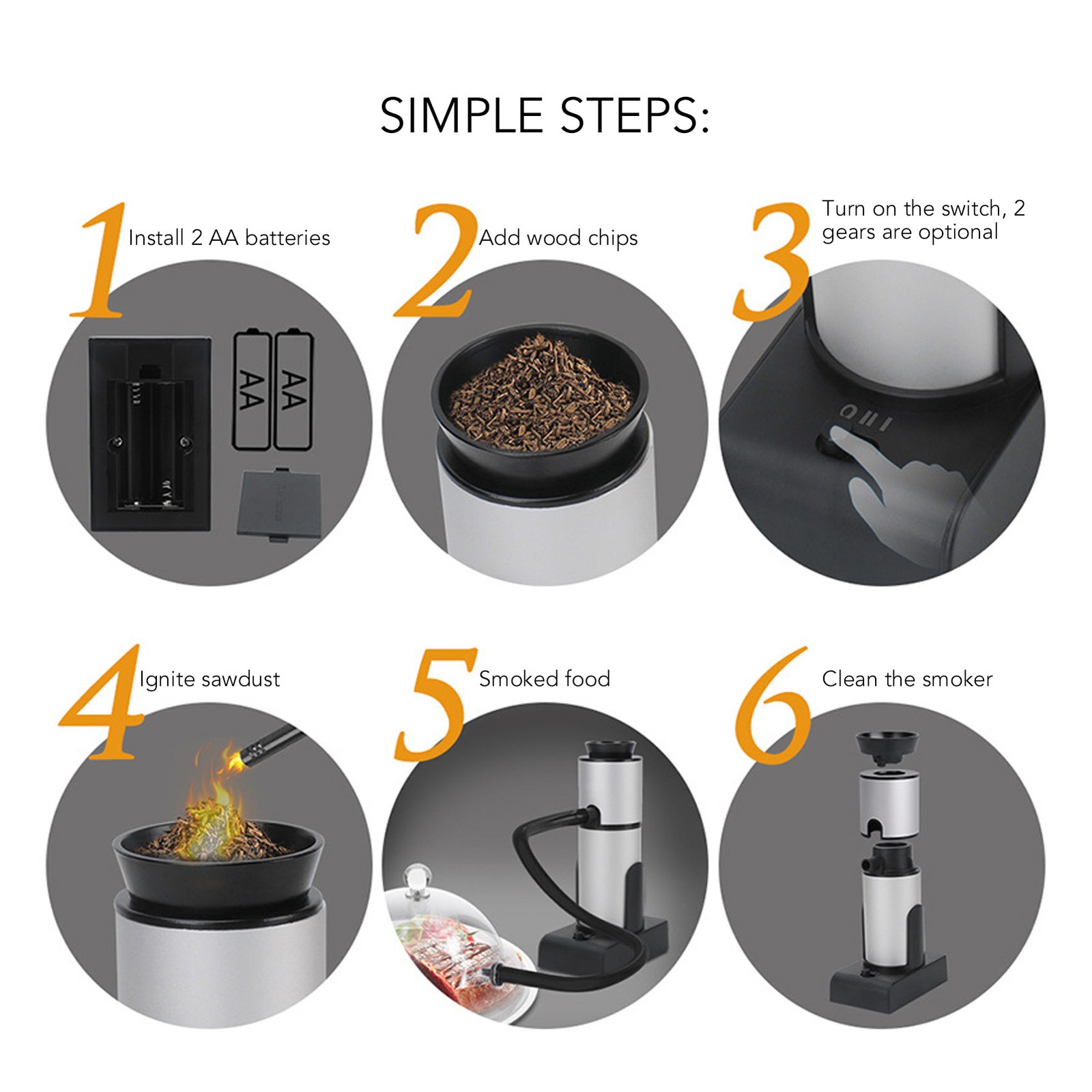 (Black)Drink Cocktail Smoker Adjustable Gear Aluminum And Zinc Alloy