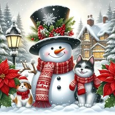 Christmas Snowman Dog Diamond Art Painting Kit 14 x 14 Inch
