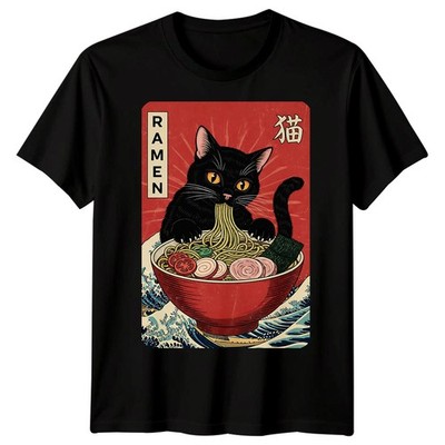 Ramen Cat Japanese Food Herren T-Shirt Damen Tee Grafik Unisex Tee