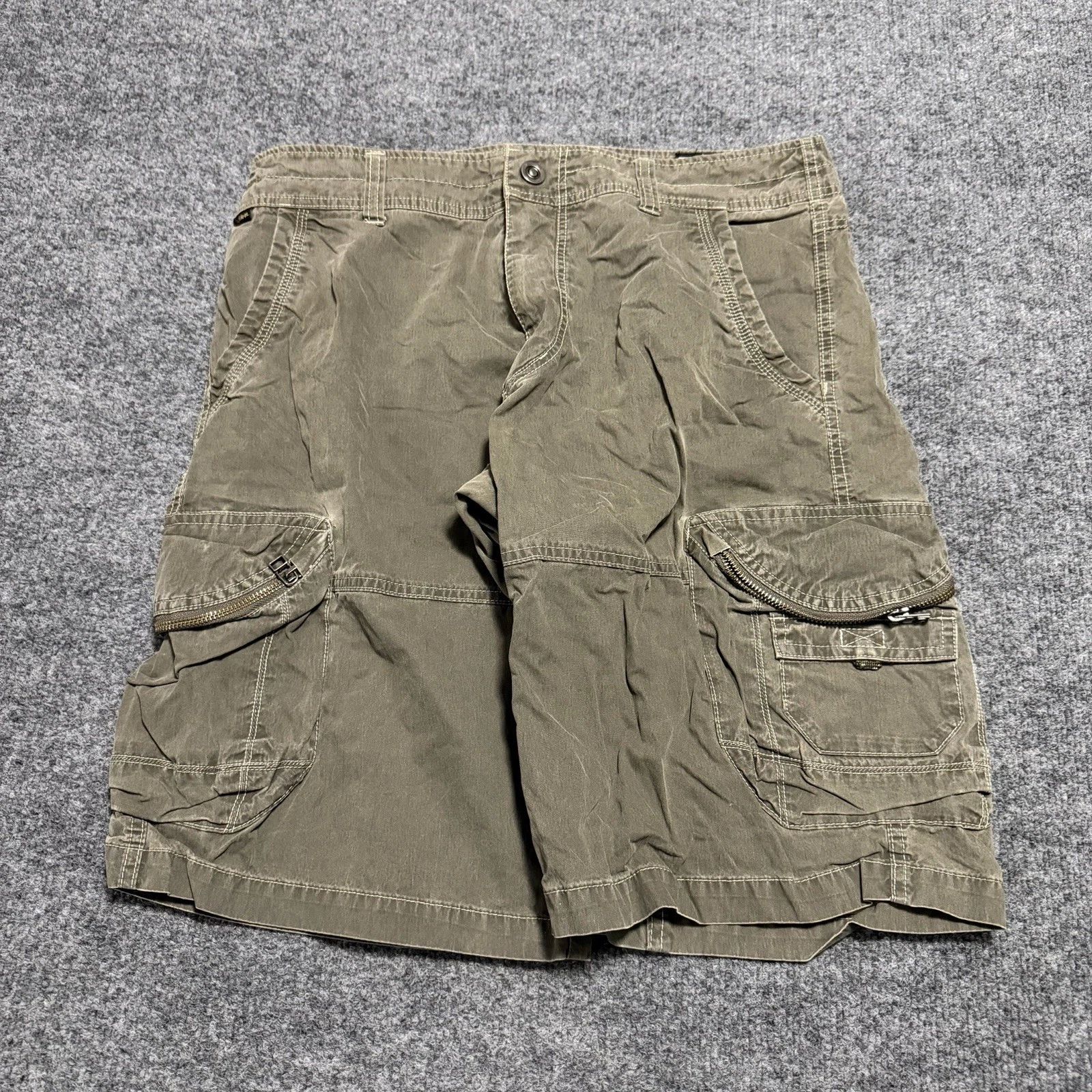KUHL Mens Ambush Shorts Size 32 Olive Green Brown Hiking Cargo Pockets Vintage