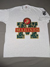 Vintage Marines USMC Shirt Mens Extra Large Gray Spellout POW Made In USA