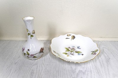 Vintage Aynsley Nature's Delights Fine Bone China Vase und Schmuck Teller Set