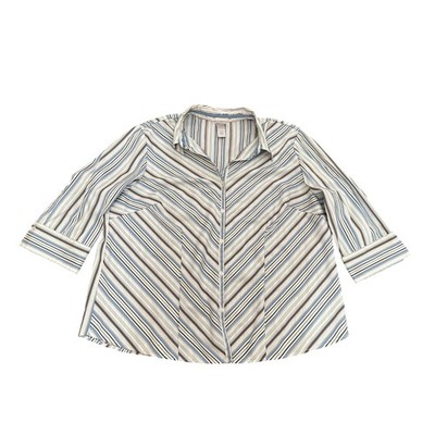 Butterfly Stretch Womens Sz 22/24W 3/4 Sleeve Button Up Shirt Striped