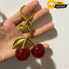 NEW Red Cherry Apple Bag Charm Keychain Resin Metal Brass Purse Decoration US