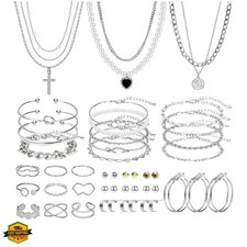 49 Pieces Gold Jewelry Set for Women Fashion Costume Jewelry Gold Plated Neck...