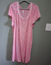 Secret Treasures Plus 3X/3G Pink Knit Polka Dot Lace Button V-Neck Gown