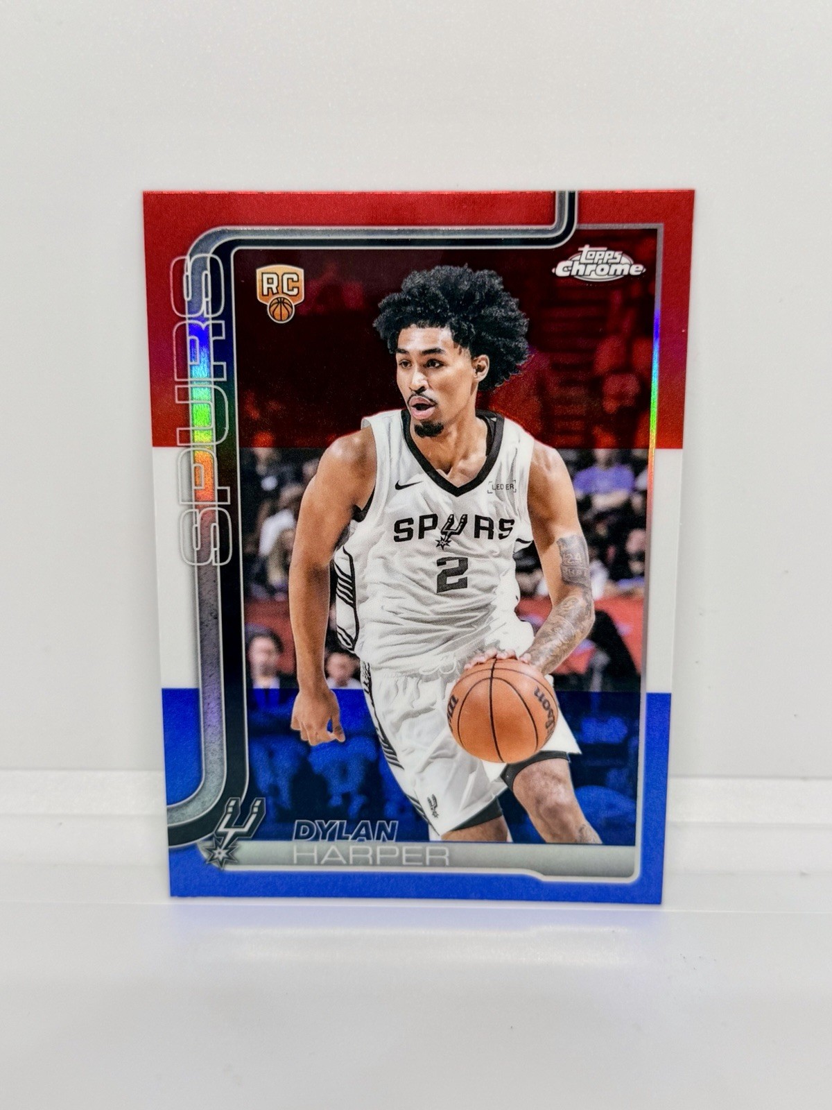 DYLAN HARPER Rookie 2025-26 Topps Chrome Red White Blue Refractor Spurs RC #252
