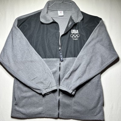 USA Olympics Fleece Jacket Mens Unisex L Grey Black Full Zip Sweatshirt London