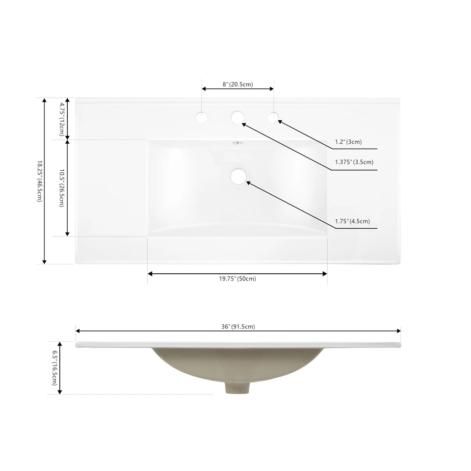SNK1003A Ancillary 3-Hole 36 in. W x 18.25 in. D Classic Contemporary Rectang... - Image 3 of 4