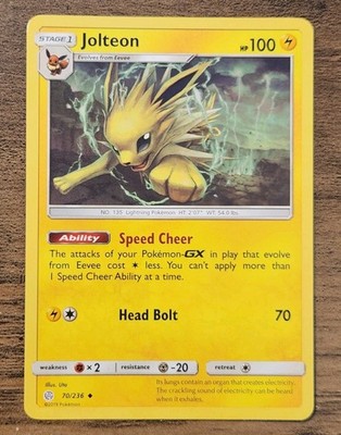 Jolteon 70/236 NM 2019 Pokemon Sun & Moon Cosmic Eclipse Card Eeveelution