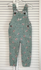 OshKosh B'Gosh Vestbak Bib Overalls Girls Size 18 Months Green Pink Floral Denim