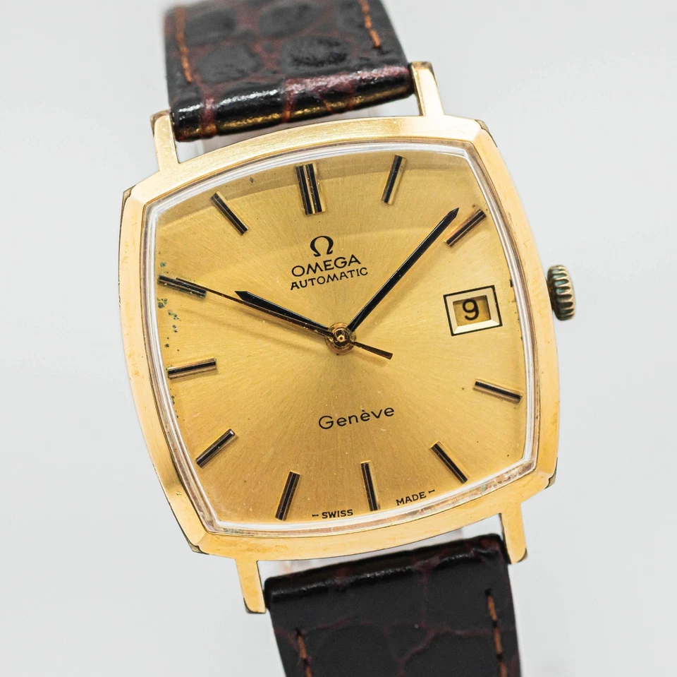 *Exc+5* Vintage Omega Geneve Cal.1481 Automatic Gold Dial Date Square Herren 31mm - Bild 3 von 4