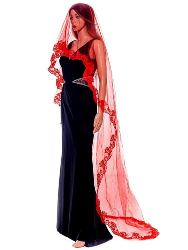 Black Lace Cathedral Wedding Veil with Comb - Long Bridal & Halloween Costume Ve