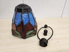 VTG Tiffany Style 6" Stained Glass Lamp Shade Dragonfly With Harp & Finial